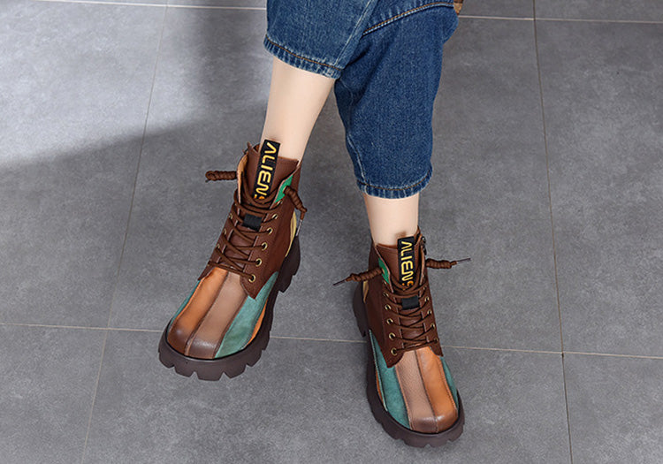 Retro Colorful Pu Platform Martin Boots