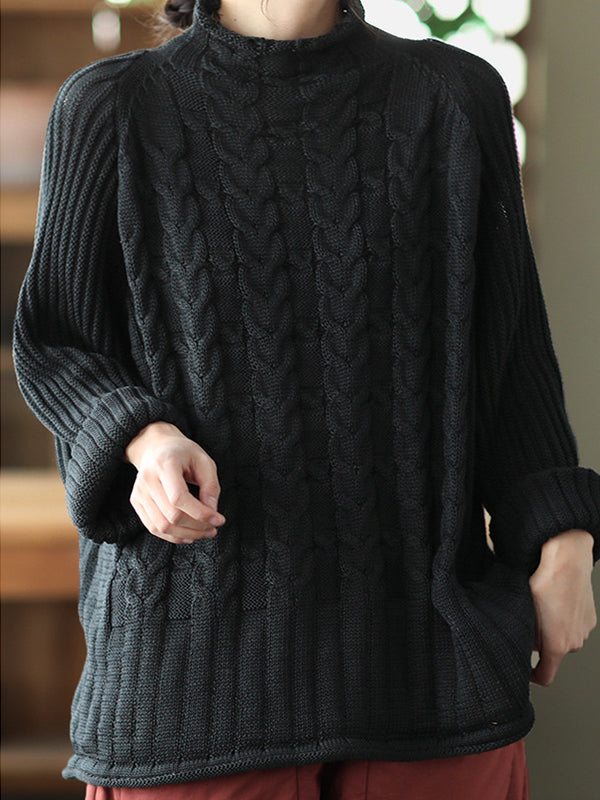 Casual Loose Solid Raglan Sleeve Sweater