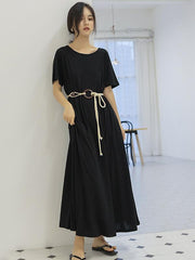 Casual Solid Belted Hemline Maxi Dress