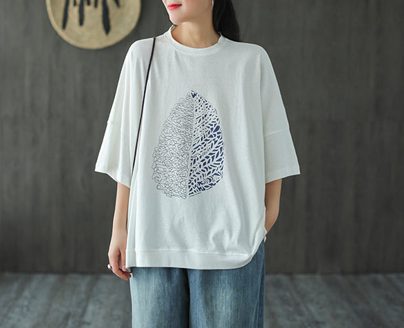 Leaf Printed Summer Half Sleeve Cotton T-Shirt