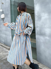 Loose Striped Belted Irregular Shirt Dress