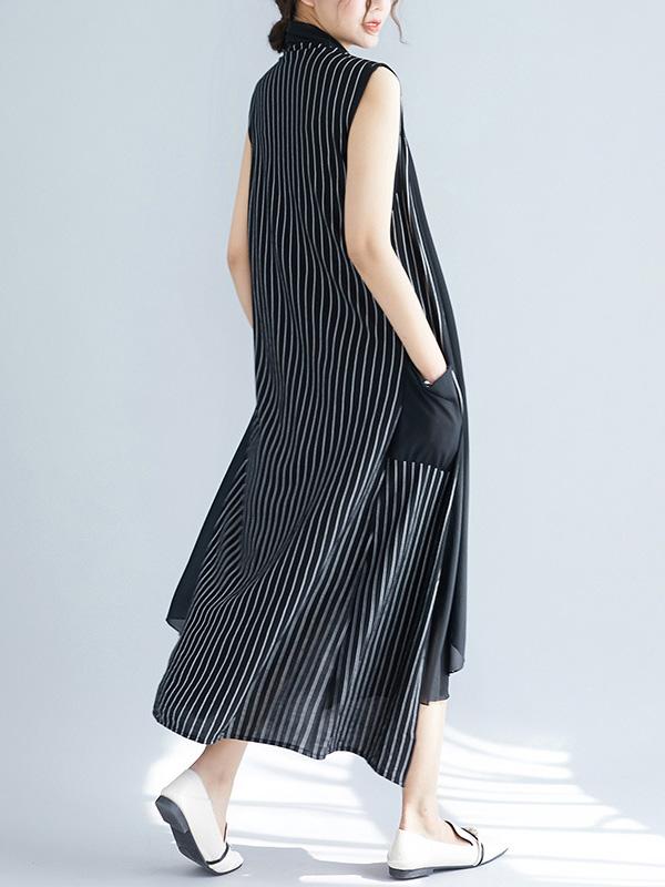 Splicing Vertical Stripe Cropped Sleeveless Outwear