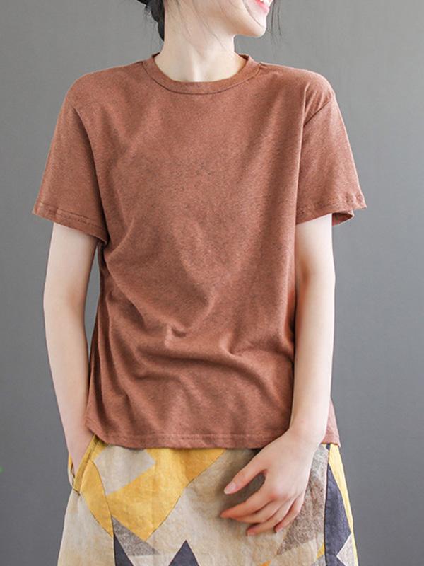 Vintage Solid Round Neck T-Shirt