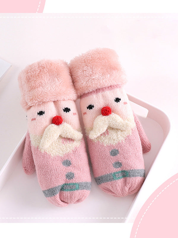 Women Plus Velvet Cartoon Printing Gloves