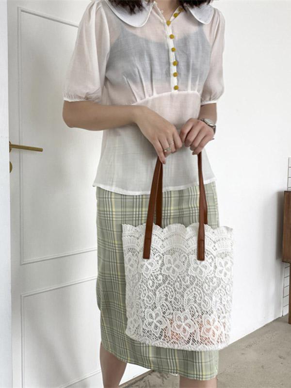 Solid Color Laced Bucket Bag