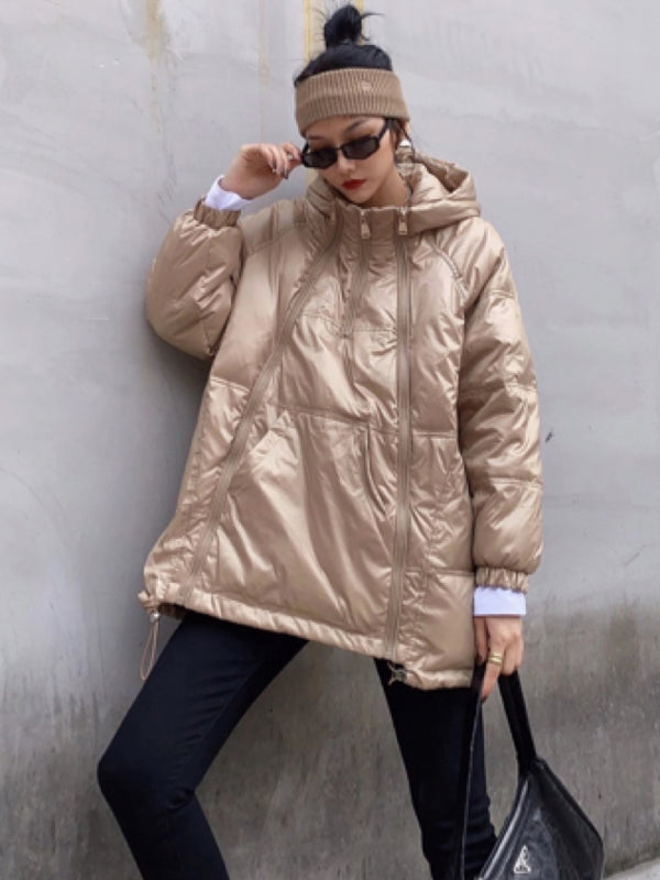 Women Loose Hooded Zipper Coat