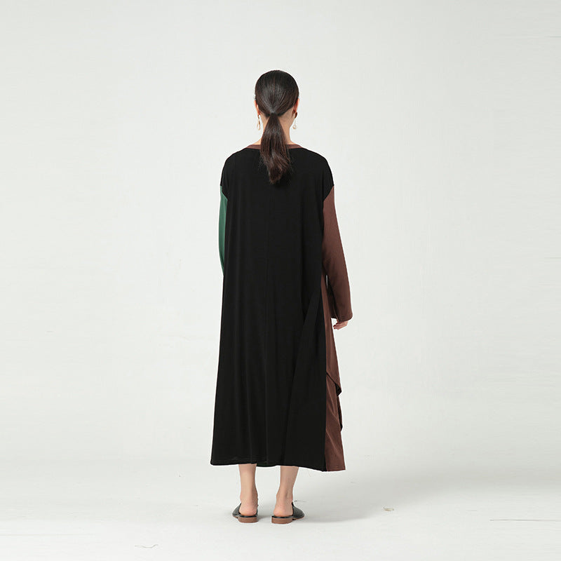 Loose Contrasting Irregular Stitching Knitted Midi Dress