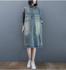 Women Retro Lapel Denim Dress