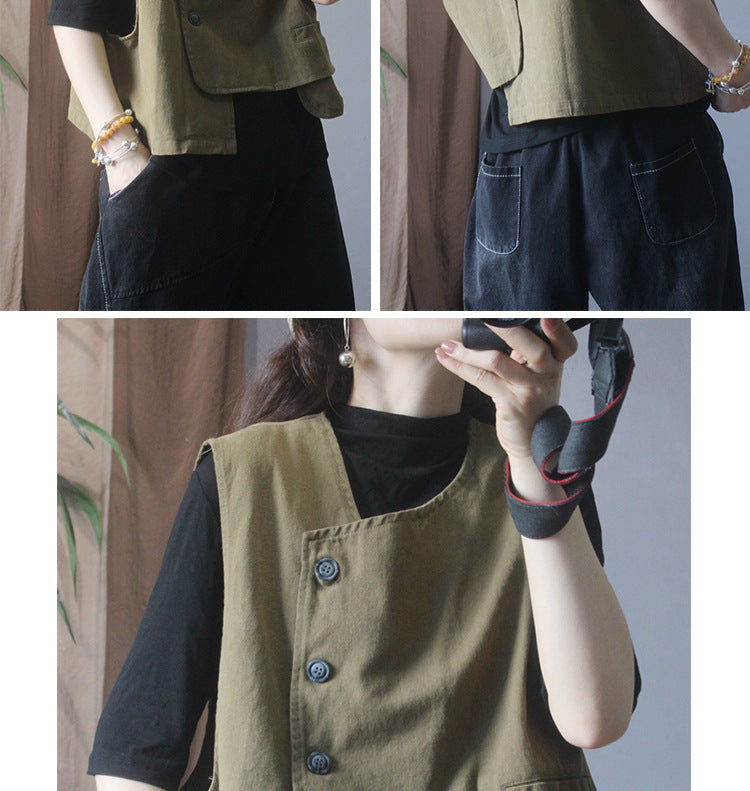 Retro Sleeveless Loose Solid Color Vest