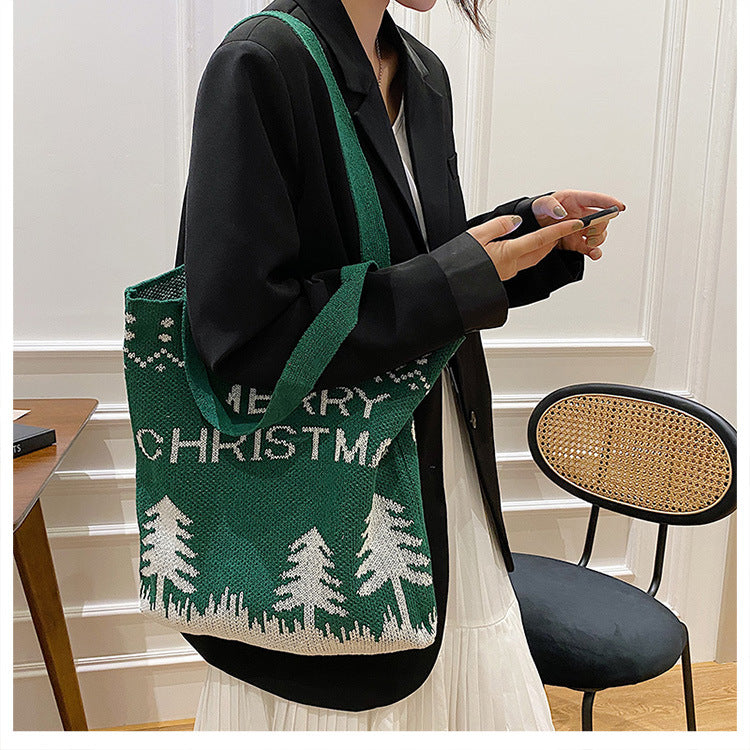 Chrismas Printed Knitted Shoulder Bag