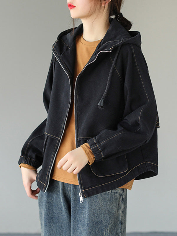 Loose Alphabet Embroidery Hooded Casual Jacket