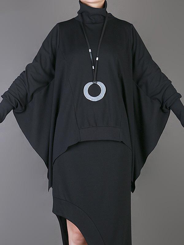 Loose Solid Cropped Batwing Cloak