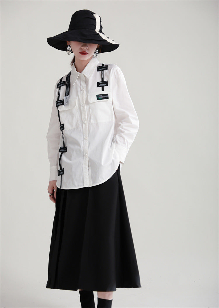 Original Design Lace-Up Splicing Shirt