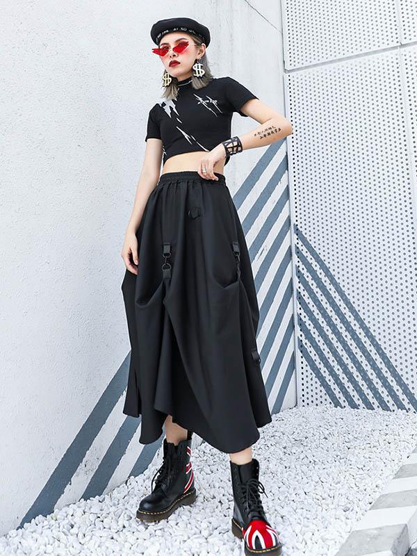 Black Loose Empire A-Line Skirt