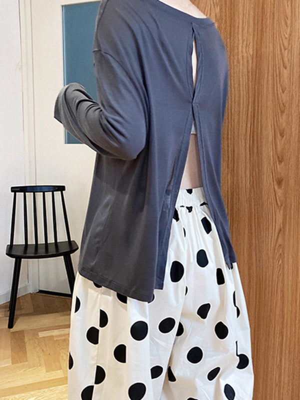 Loose Solid Color Split-Back Comfortable Shirts