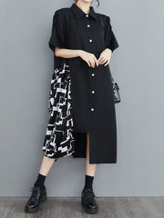 Stitching Irregular Puff Sleeve Loose Dress