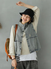 Vintage Loose Sleeveless Hole Jean Vest