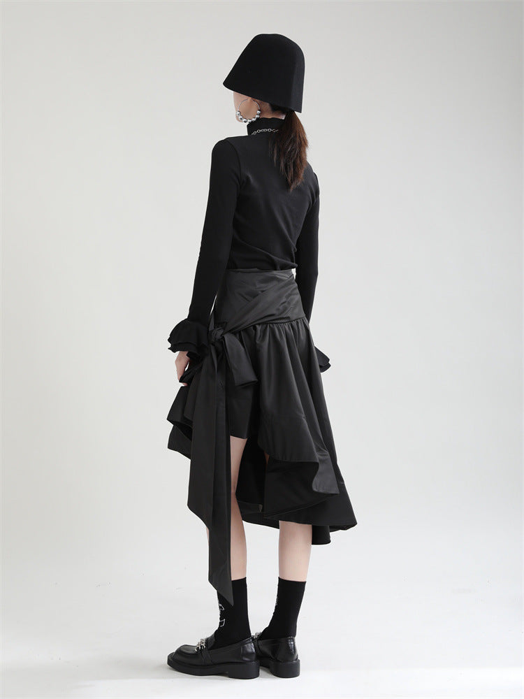 Original Design Irregular Solid Color Lace-Up Skirt