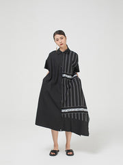 Split-Joint  Short Sleeves Striped Midi Dress