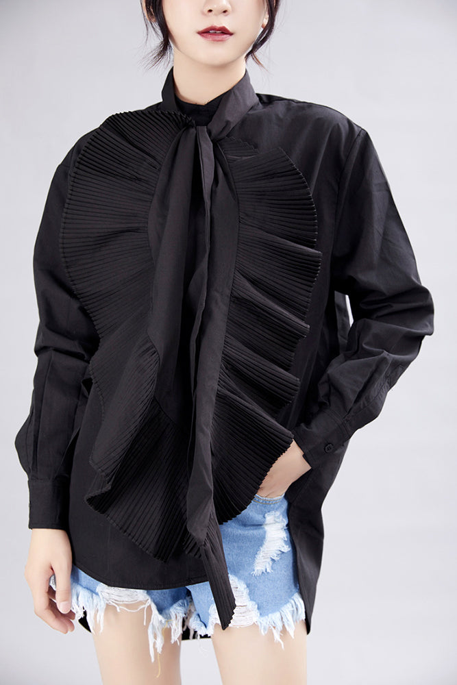 Retro Pleated Irregular Personality Shirt