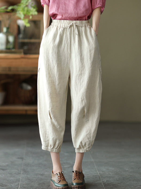 Linen Sloid Color Loose Casual Pants