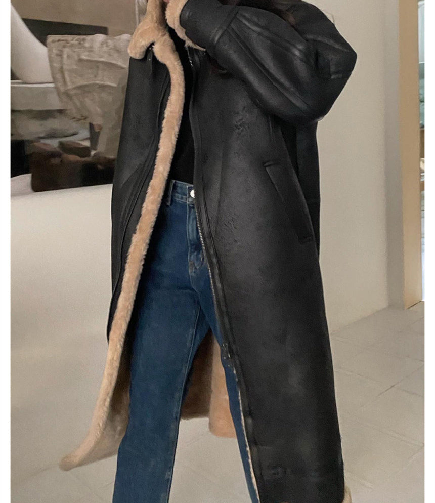 Retro Stand Collar Zipper Loose Long Casual Coat