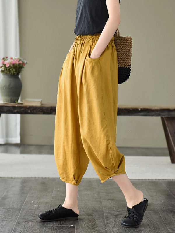 Artistic Retro Drawstring Elasticity Solid Pants