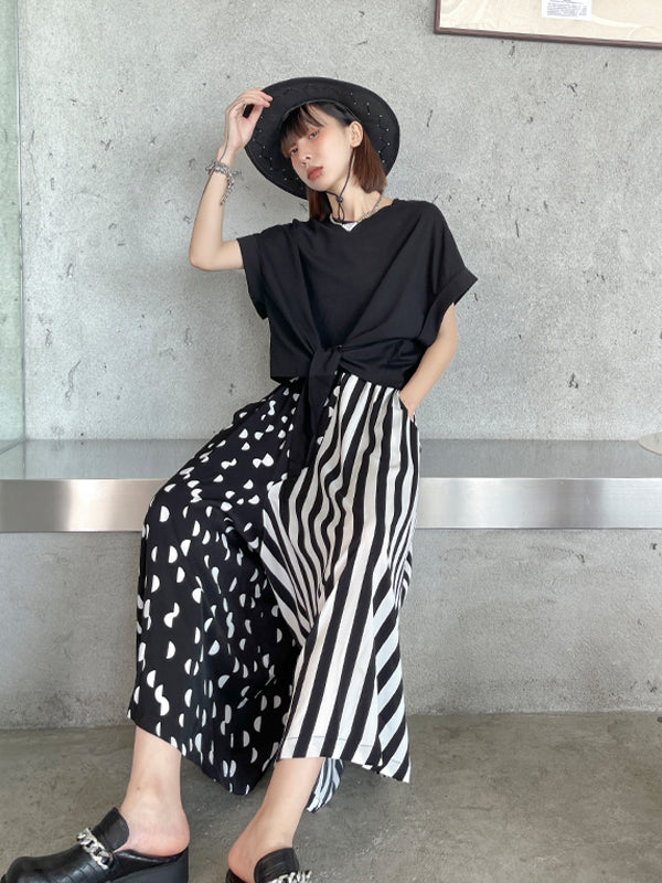 Polka Dot Striped Splicing Wide Leg Pants