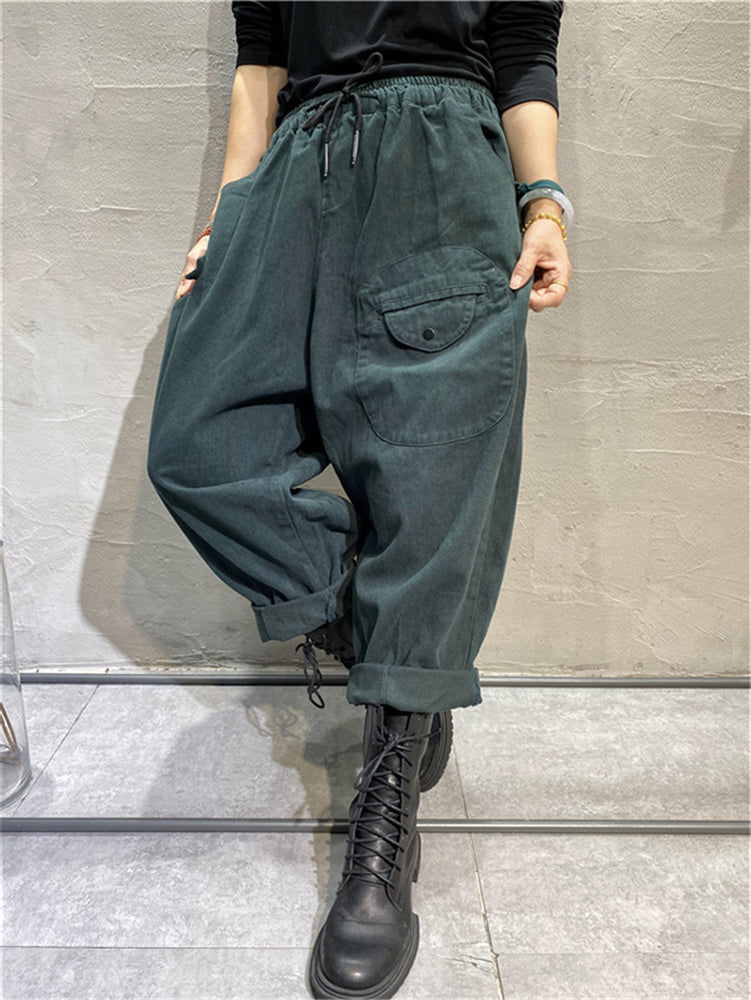 Elastic Waist Patch Pocket Harem Pants