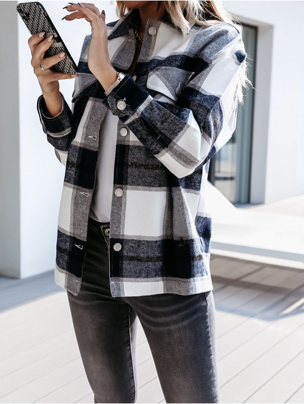 Casual Plaid Long Sleeve Lapel Shirt