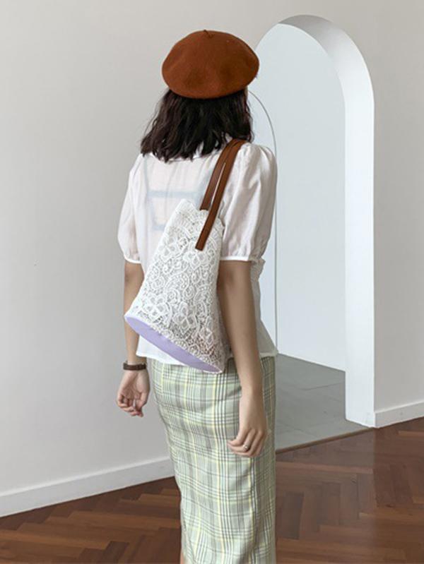 Solid Color Laced Bucket Bag