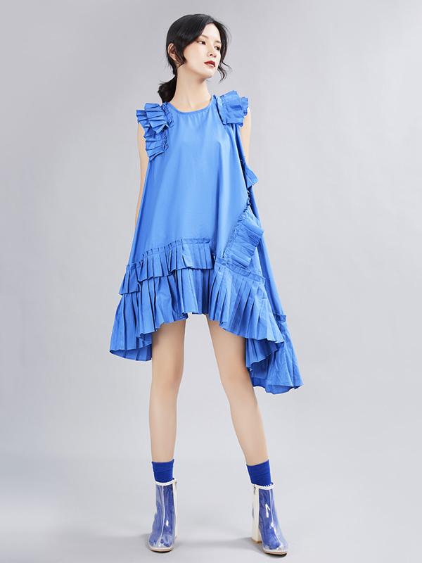 Asymmetric Ruffled Solid Dress