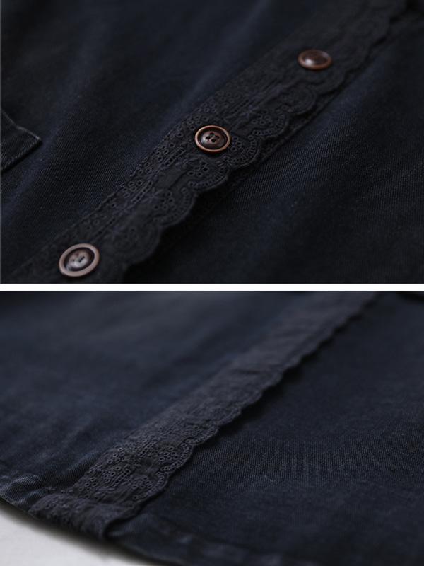 Loose Solid Split-joint Lace Denim Outwears