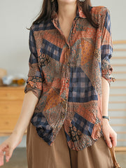 Retro Plaid Long Sleeve Blouse