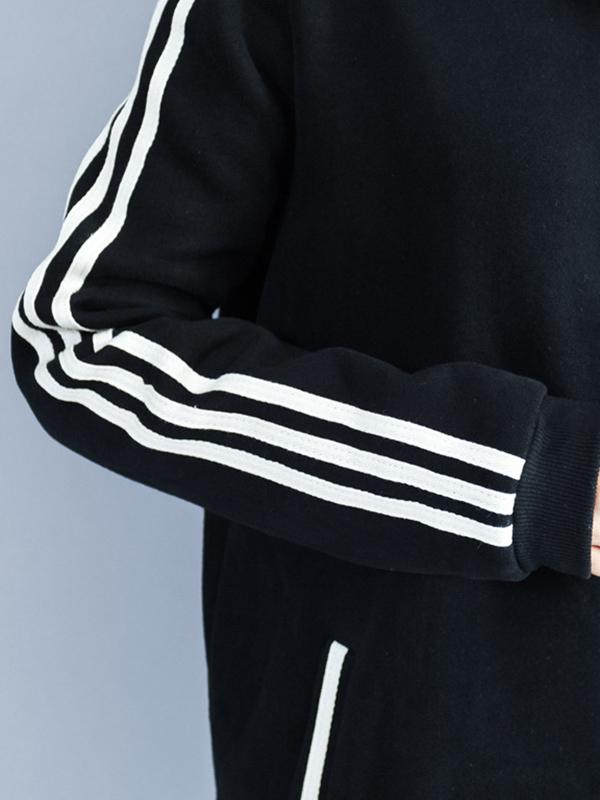 Loose Zipper Stripes Hoodie Long Coat