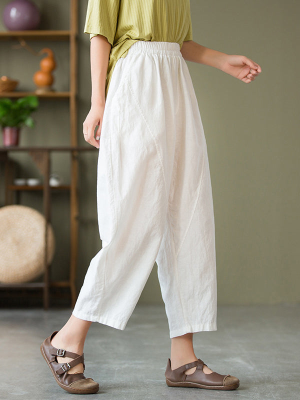 Casual Solid Color Elastic Waist Pants