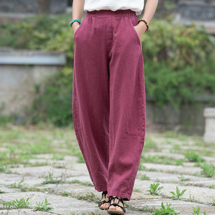 Retro Wide-Leg Pants With Elastic Waist