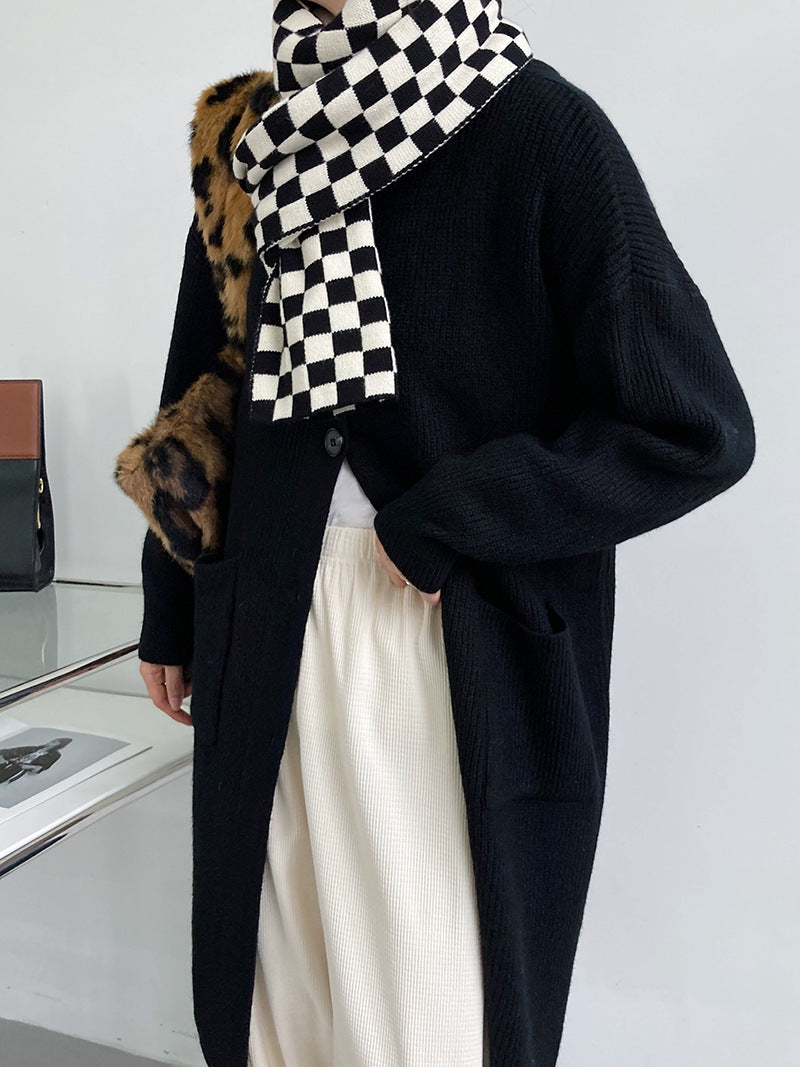 Retro Solid Thicken Knitted Midi Outwear
