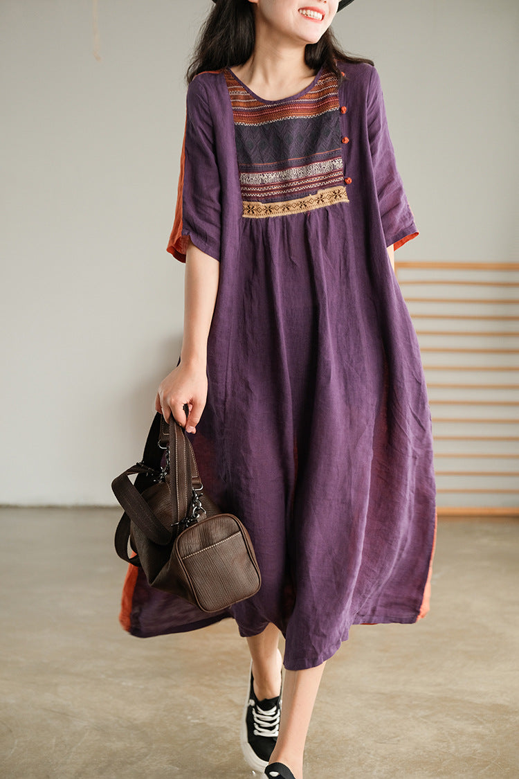 Embroidered Retro Loose Casual A-Line Maxi Dress