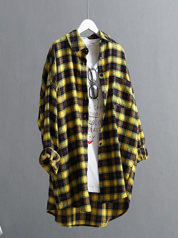 Casual Plaid Split-Joint Lapel Shirt