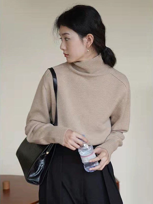 Retro Loose Solid Color High-Neck Sweater