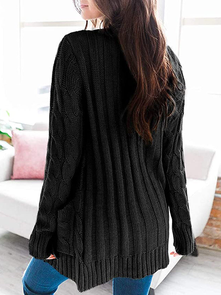 Casual Solid Color Knitted Cardigan Top