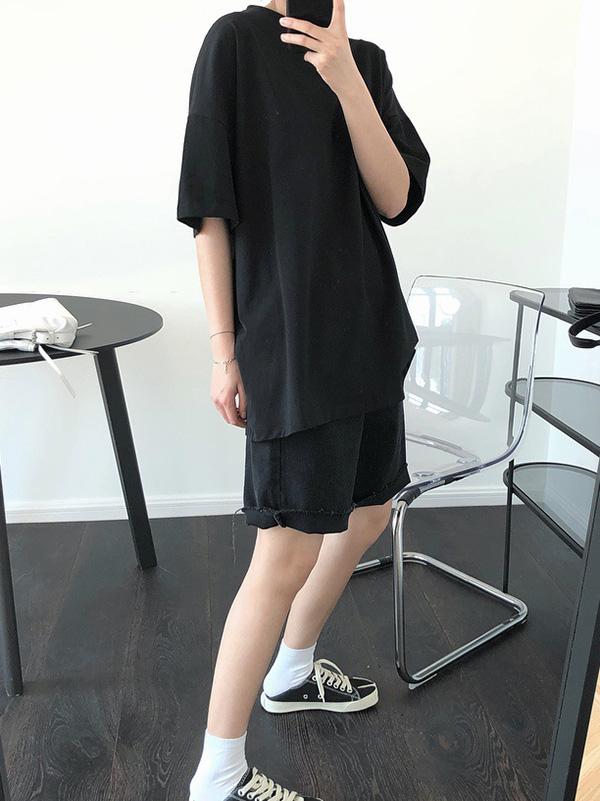 Solid Color Casual Loose Round Neck T-Shirt