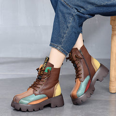 Retro Colorful Pu Platform Martin Boots