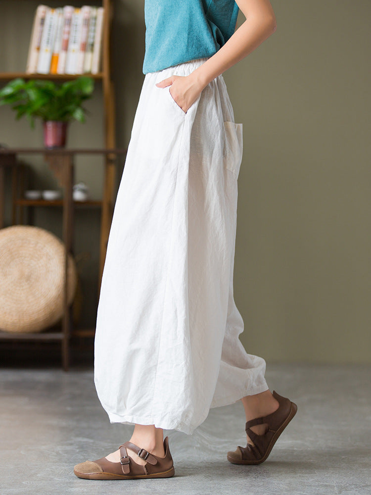 Solid Color Elastic Waist Loose Casual Pants