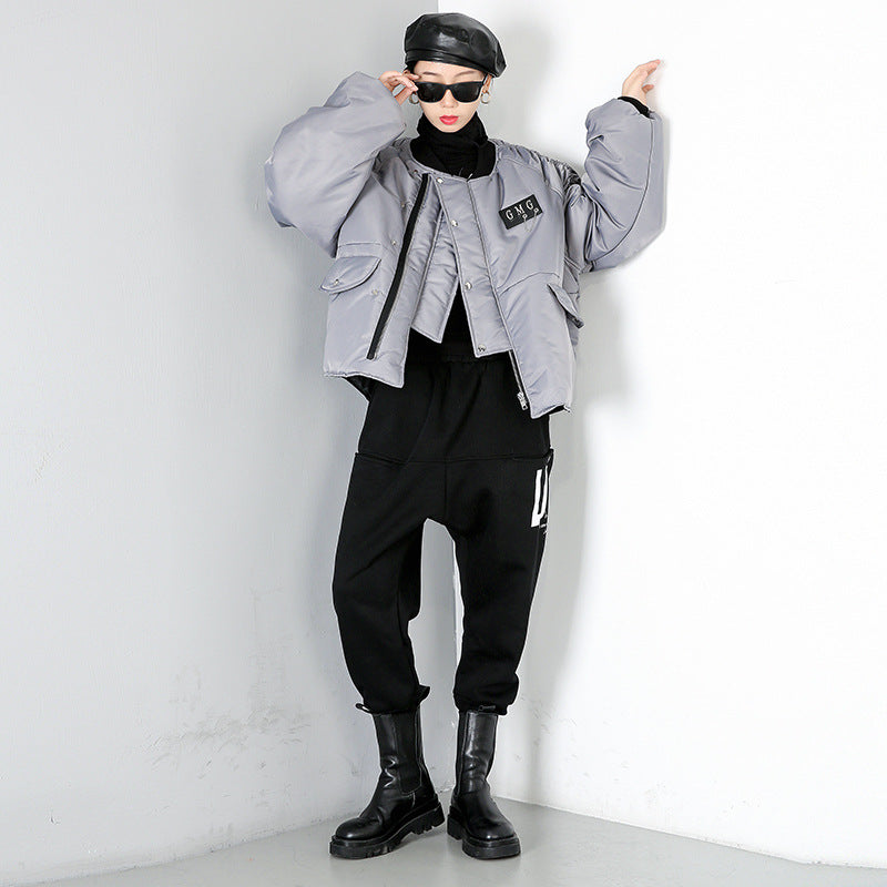 Loose Solid Color Zipper Cotton Outwear