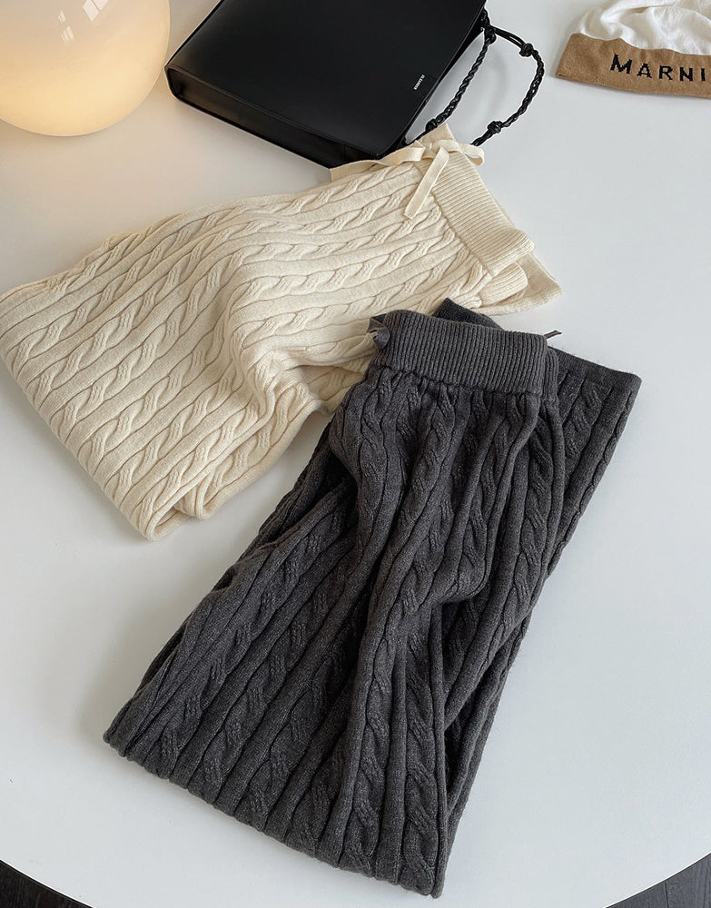 Cable High Waist Wide-Leg Knit Pants