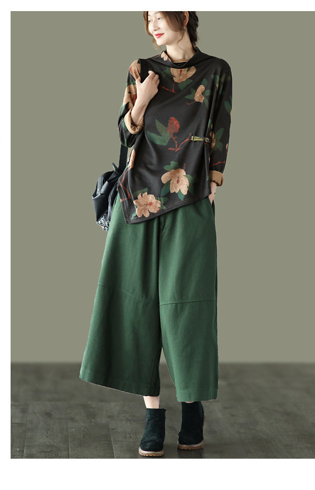 Retro Elastic Waist Loose Wide Leg Pants