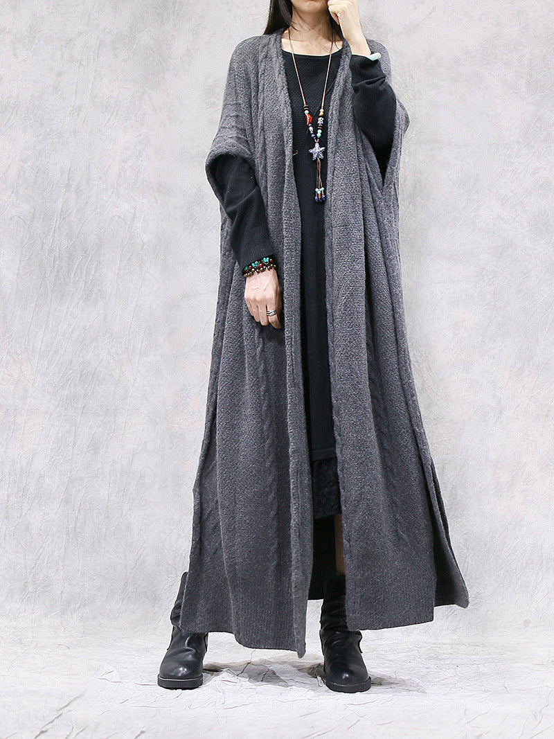 Loose Solid Color Bat Sleeve Long Cardigan