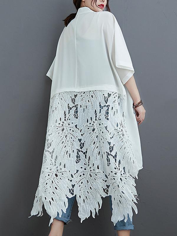 Loose Split-Joint Hollow Solid Long Blouse